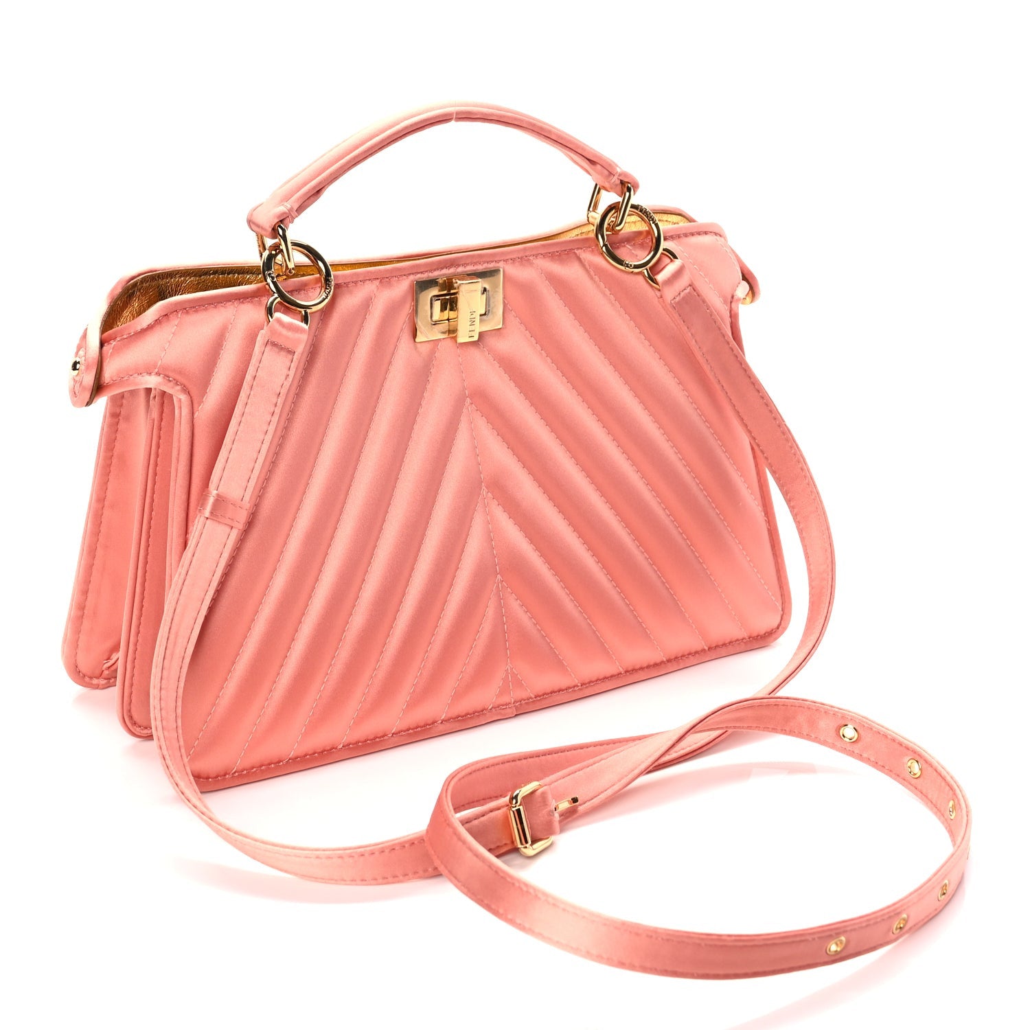 Fendi Raso Satin Trapunatato Medium Peekaboo I SEE U East West Satchel Rosa Quarzo Oro 2 of 9