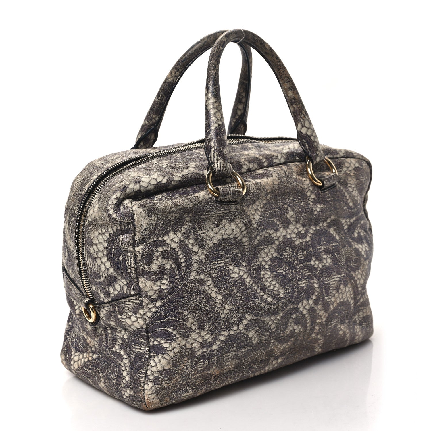 Prada Cervo Lux Print Lace Bauletto Bag Talco 3 of 12