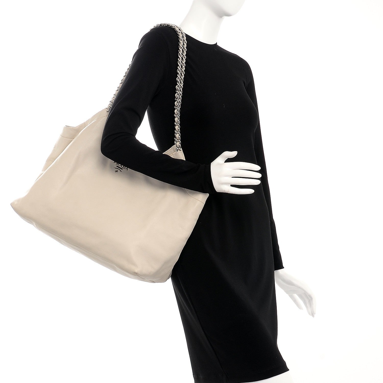 Prada Soft Calf Chain Tote Talco 3 of 20