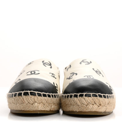 Chanel Lambskin Printed CC Espadrilles 38 White Black 3 of 7
