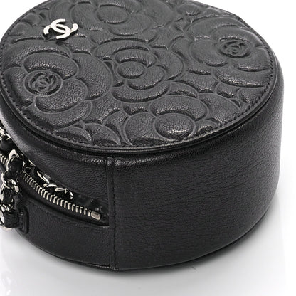 Chanel Goatskin Camellia Quilted Round Clutch With Chain Anthracite 8 of 8