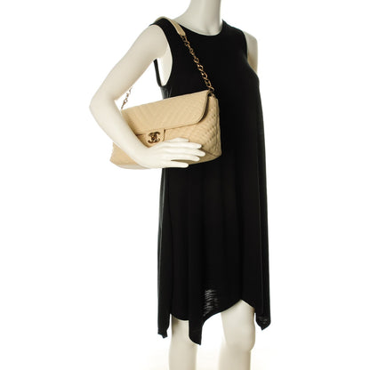 Chanel Iridescent Calfskin Surpique Chevron Jumbo Flap Light Beige 2 of 8