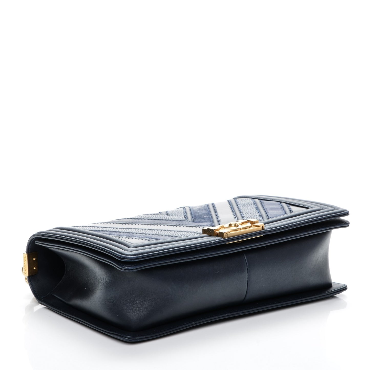 Calfskin Caviar Suede Chevron New Medium Boy Flap Navy