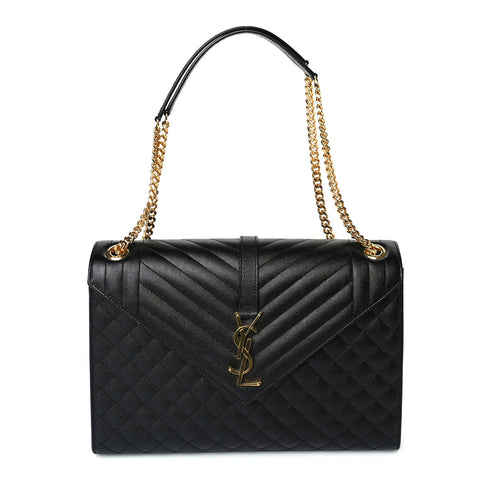 Grain De Poudre Textured Mixed Matelasse Large Triquilt Monogram Satchel Black