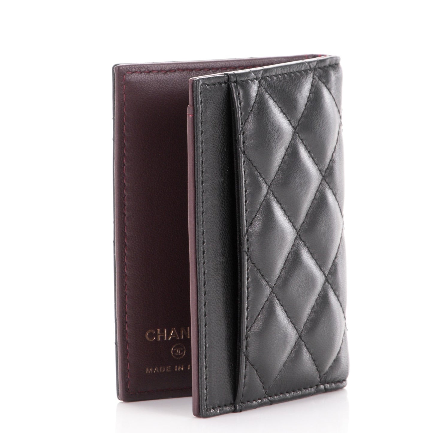 Lambskin Quilted Card Holder Wallet Black