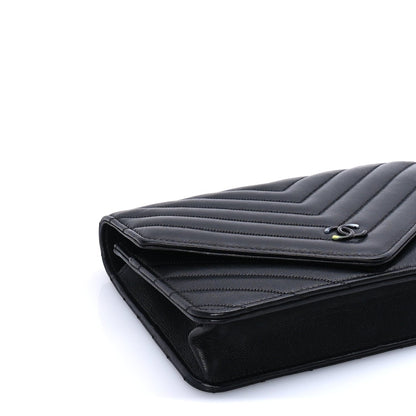 Chanel Sheepskin Chevron Wallet On Chain WOC Black 9 of 10