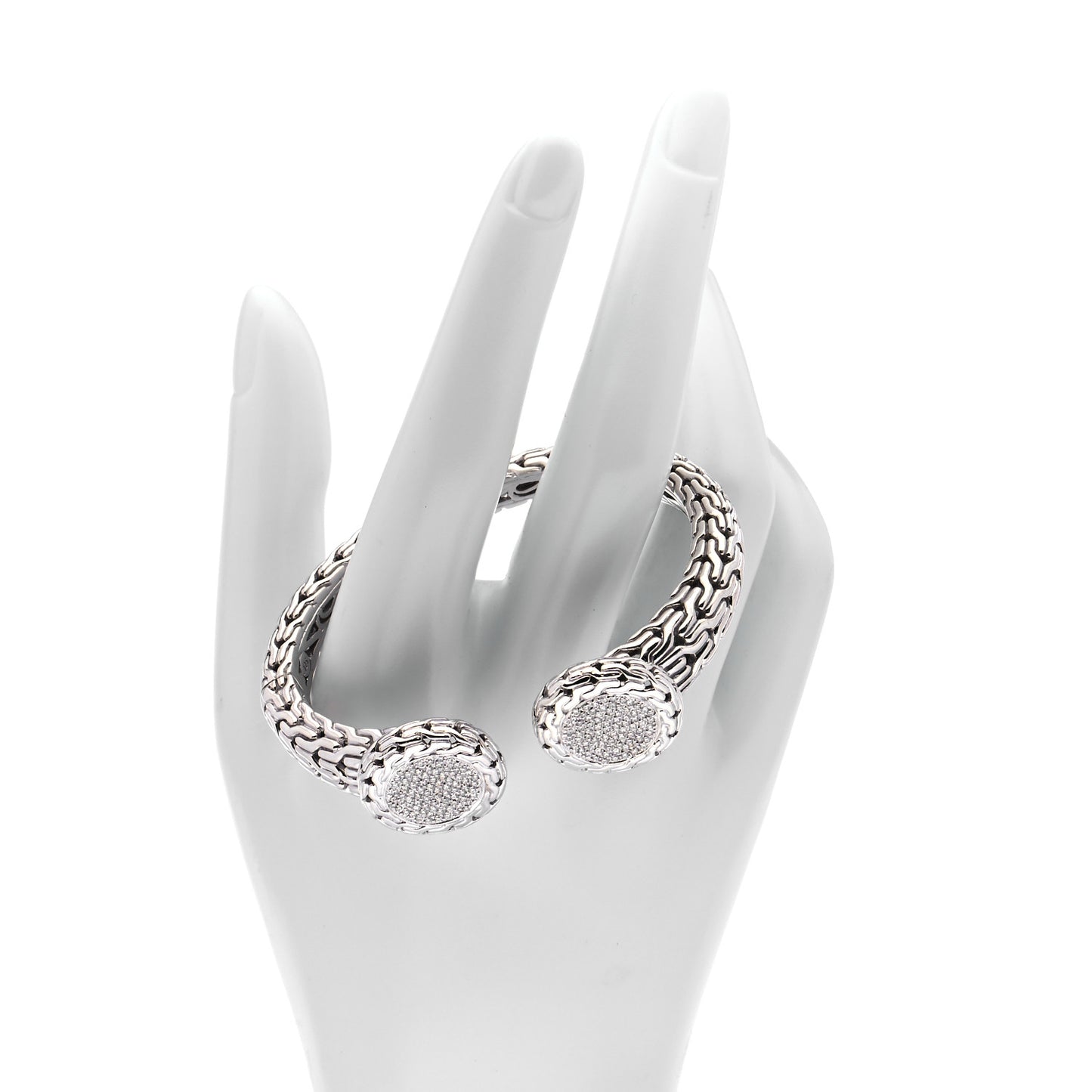 Sterling Silver Diamond Classic Chain Kick Cuff Bracelet