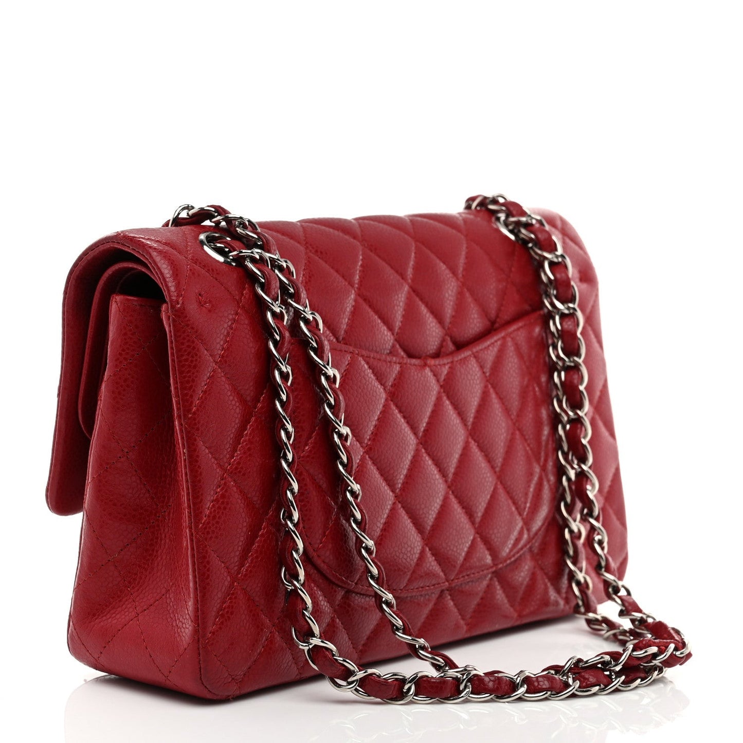 Caviar Quilted Medium Double Flap Red