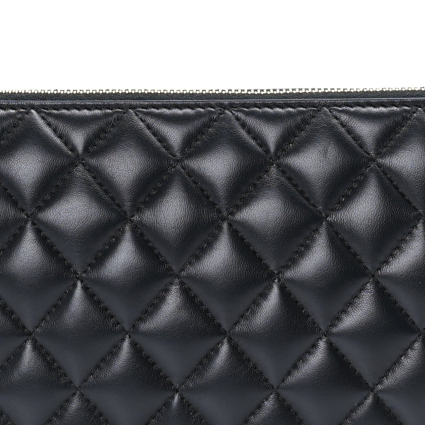 Lambskin Quilted Small Zipped Pouch  Black