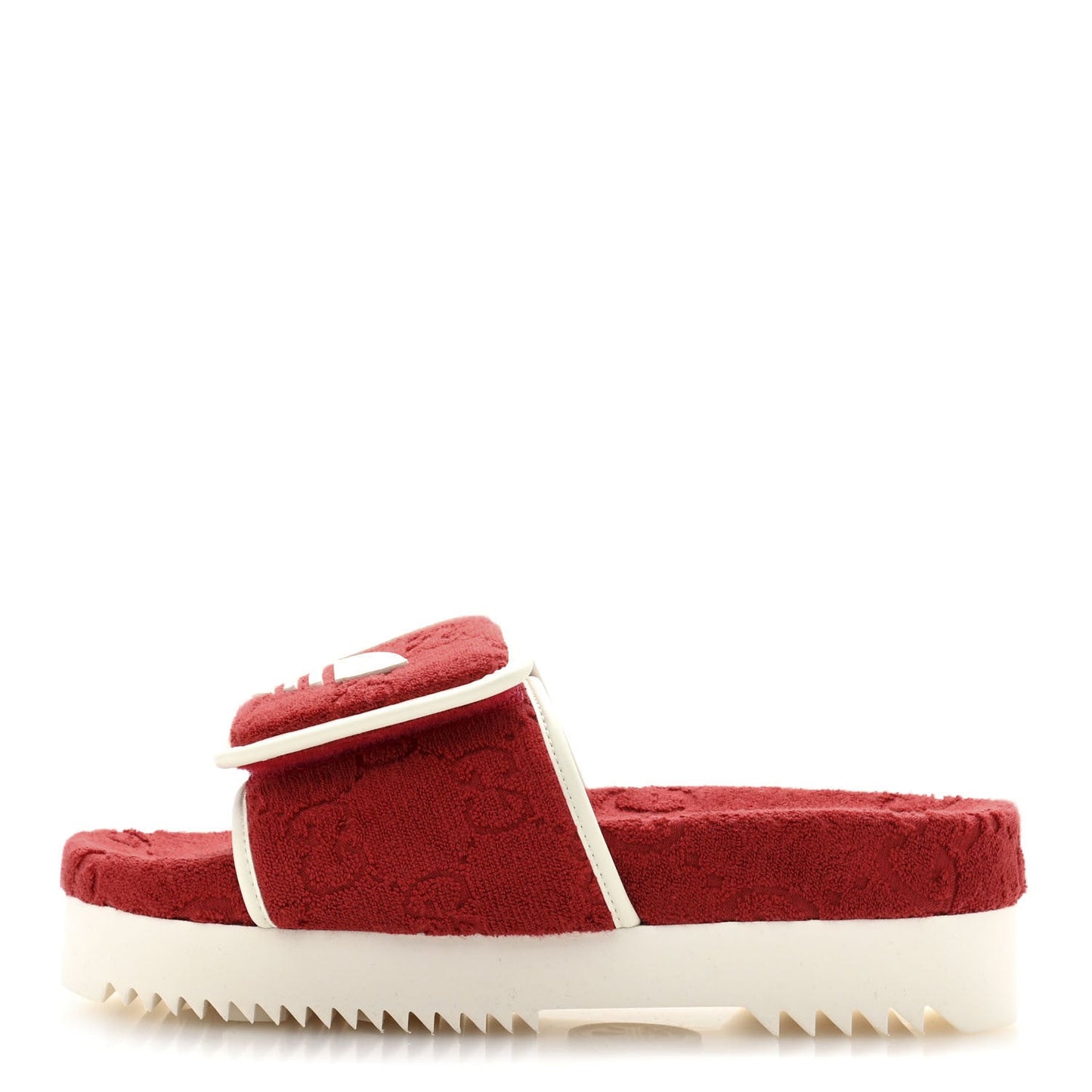 X ADIDAS Terry Cloth Trefoil GG Monogram Womens Platform Sandals 38 Maple Red Off White