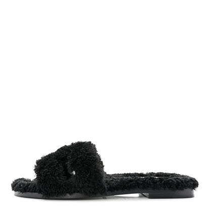 Hermes Woolskin Oran Sandals 35 Black 1 of 8