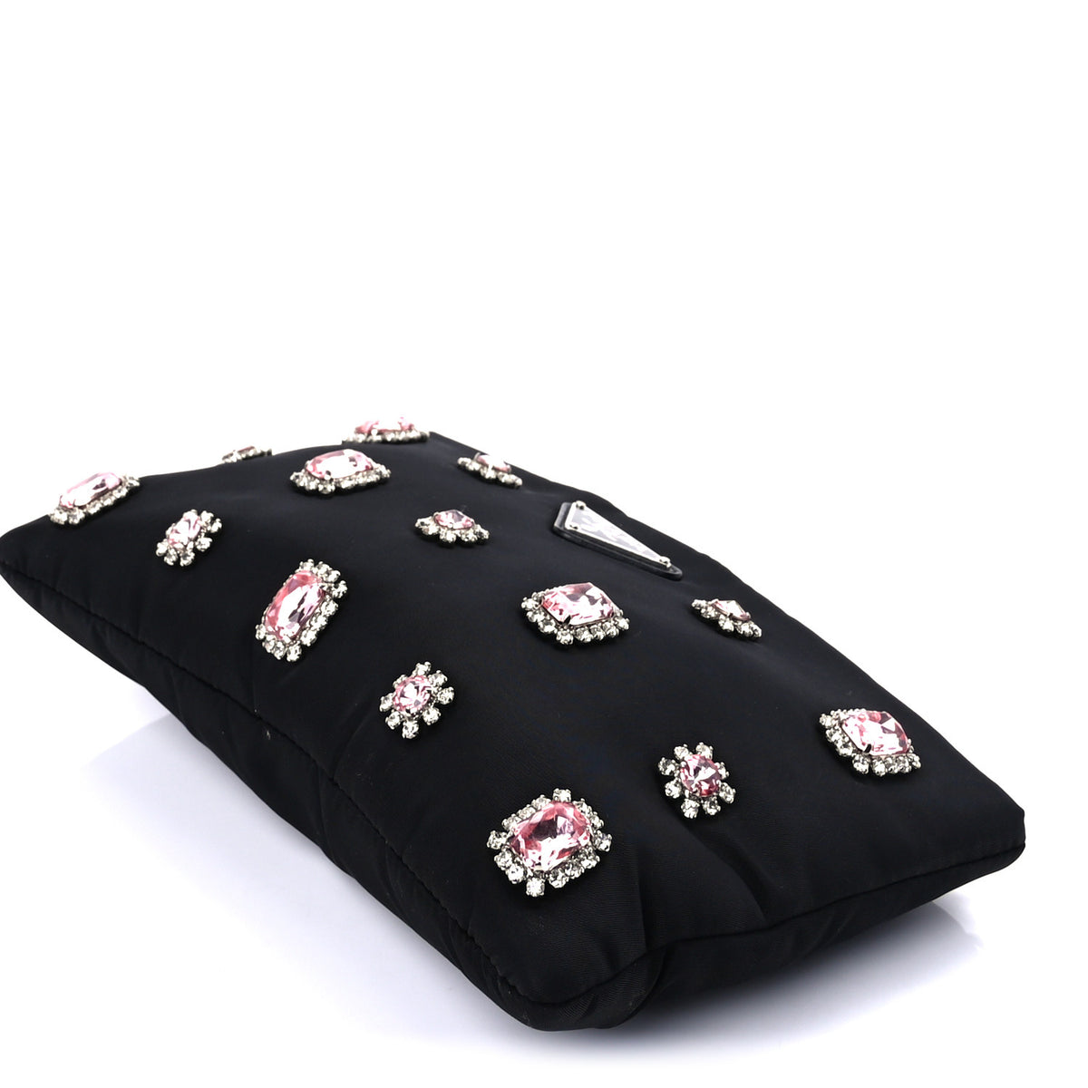 Tessuto Nylon Crystal Clutch Bag Black