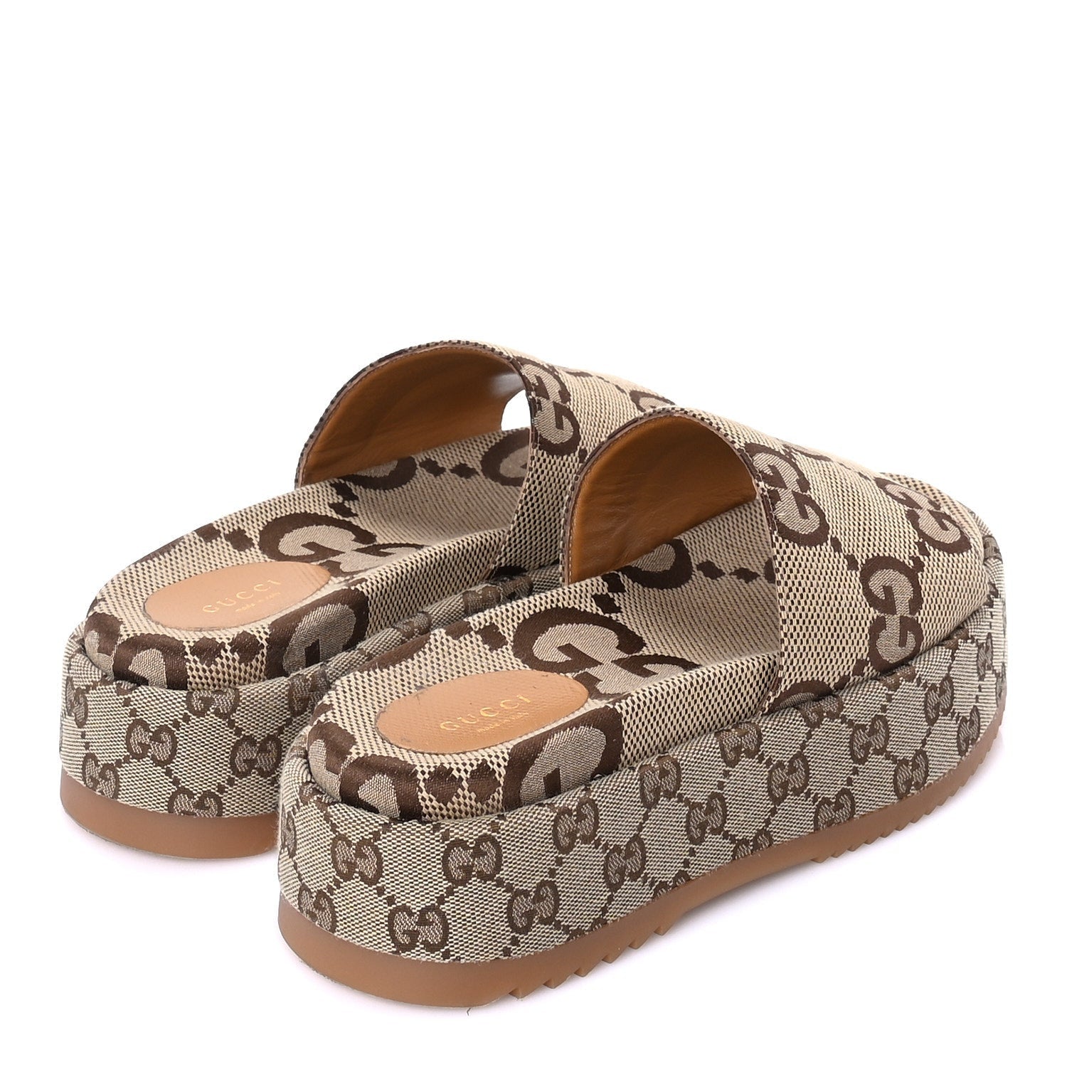 Gucci Monogram Maxi GG Angelina Platform 55mm Slide Sandals 39  Camel Ebony 4 of 8
