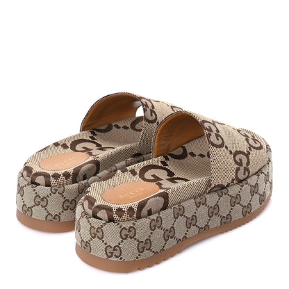Gucci Monogram Maxi GG Angelina Platform 55mm Slide Sandals 39  Camel Ebony 4 of 8
