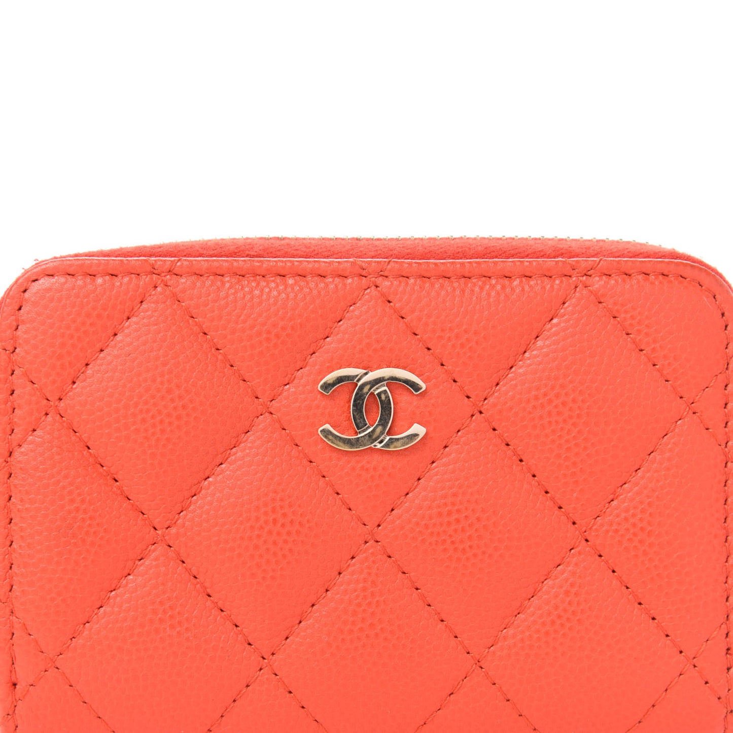 Caviar Quilted Zip Card Holder Orange
