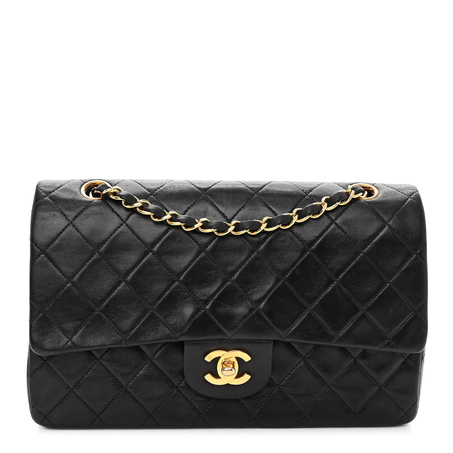 Lambskin Quilted Medium Double Flap Black