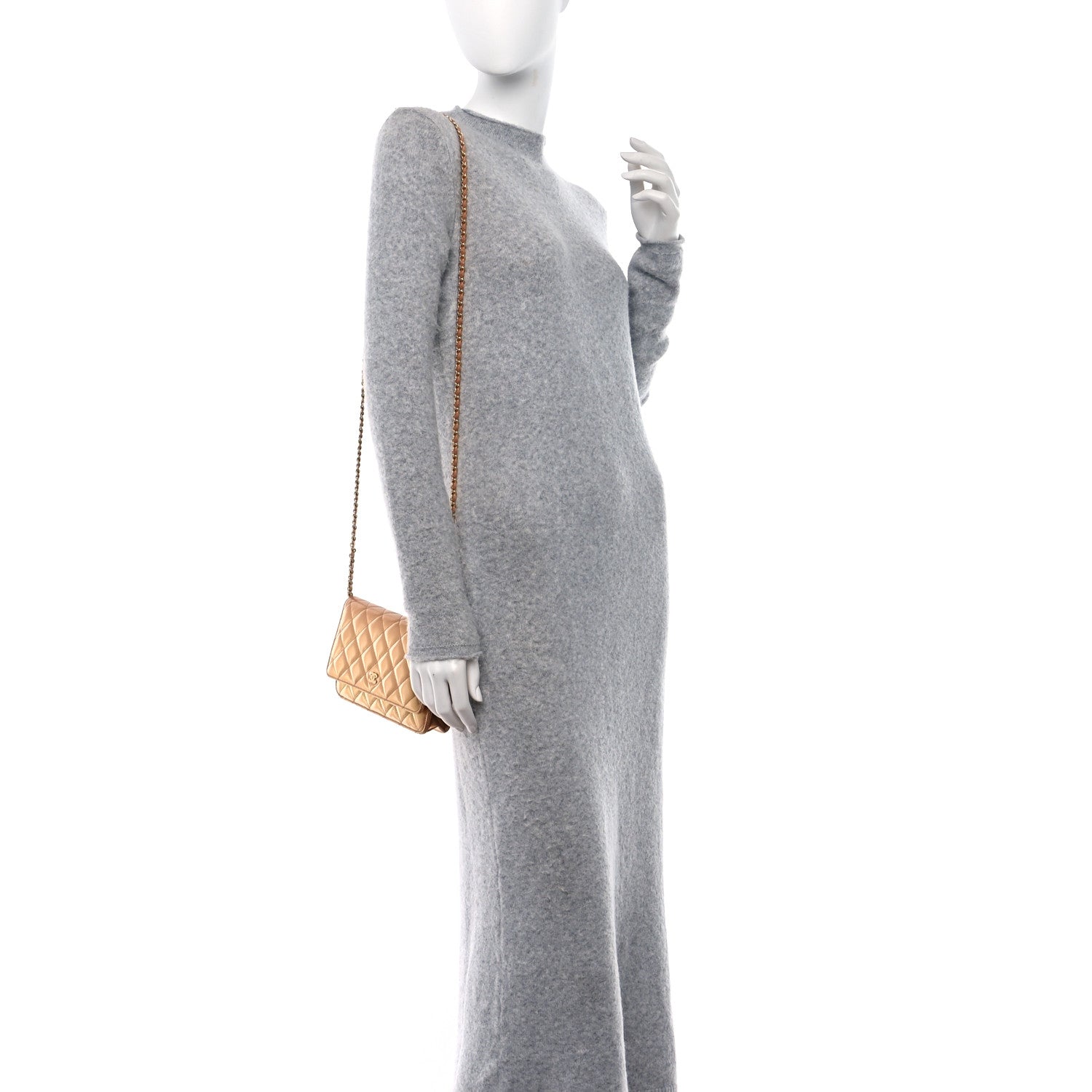 Chanel Metallic Lambskin Quilted Wallet On Chain WOC Golden 2 of 12