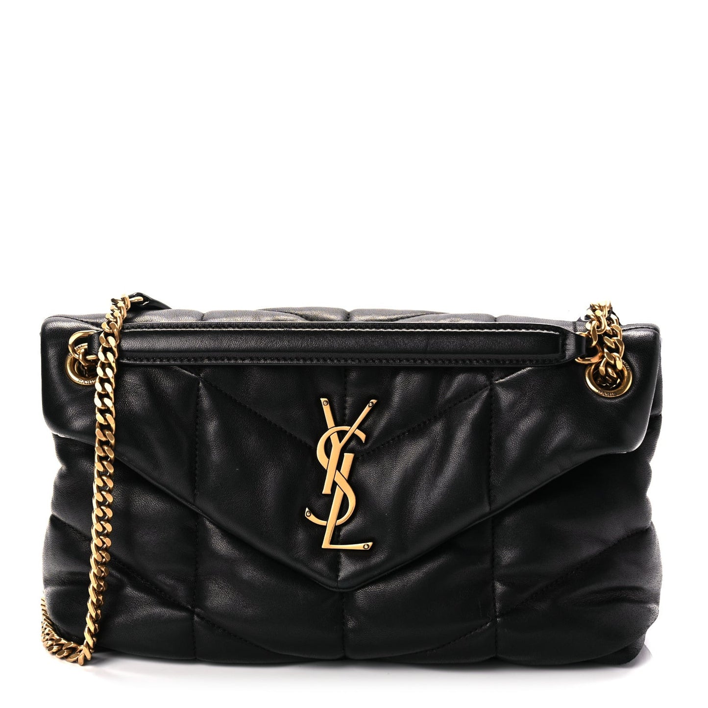 Lambskin Quilted Small Loulou Puffer Monogram Chain Satchel Black