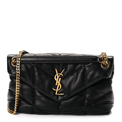 Saint Laurent Lambskin Quilted Small Loulou Puffer Monogram Chain Satchel Black 1 of 8