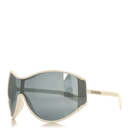 Chanel Acetate Mirror Shield Sunglasses White 1 of 7