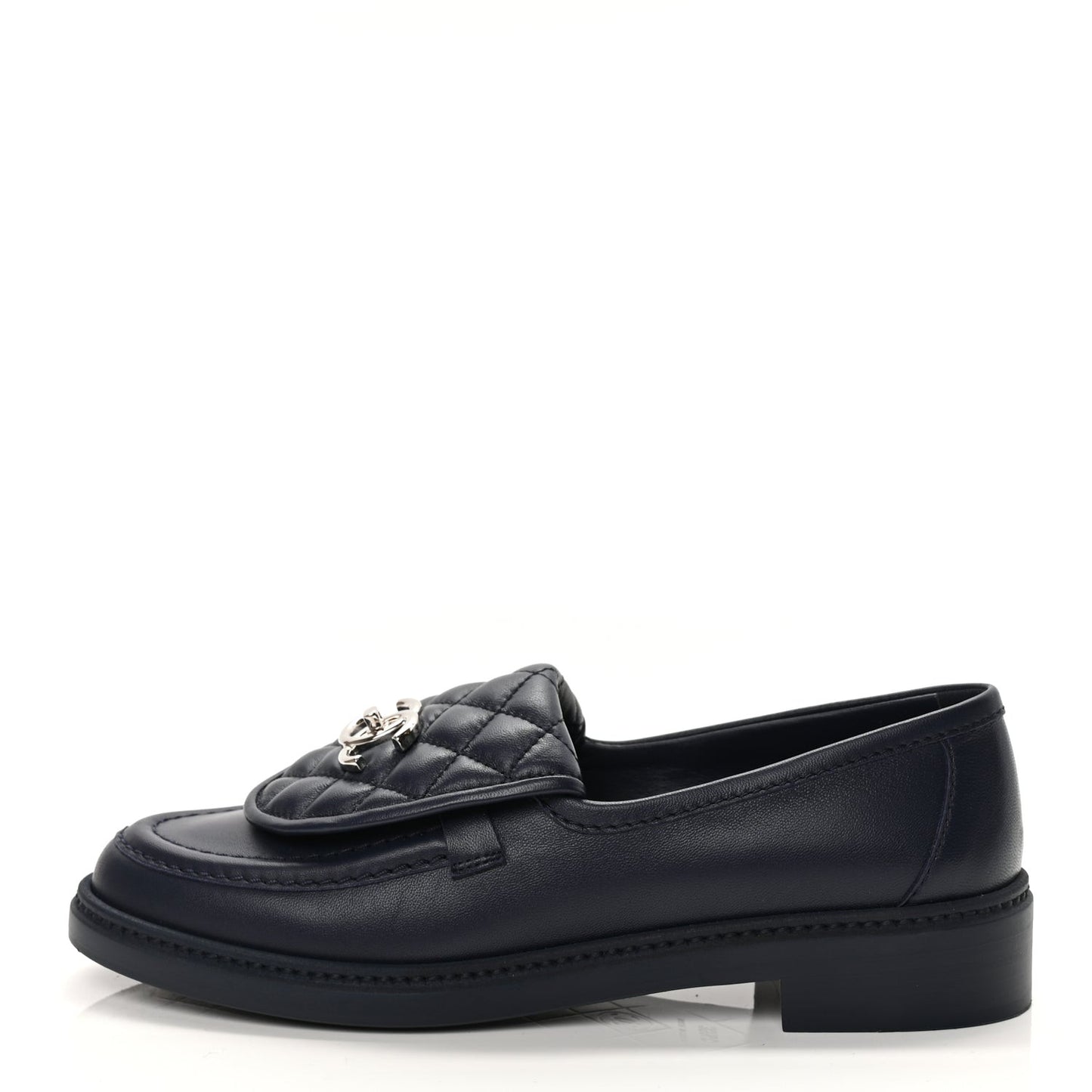 Lambskin Quilted CC Turnlock Loafers 38.5 Navy