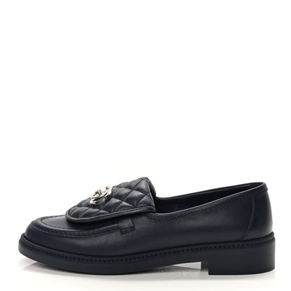 Chanel Lambskin Quilted CC Turnlock Loafers 38.5 Navy 1 of 11