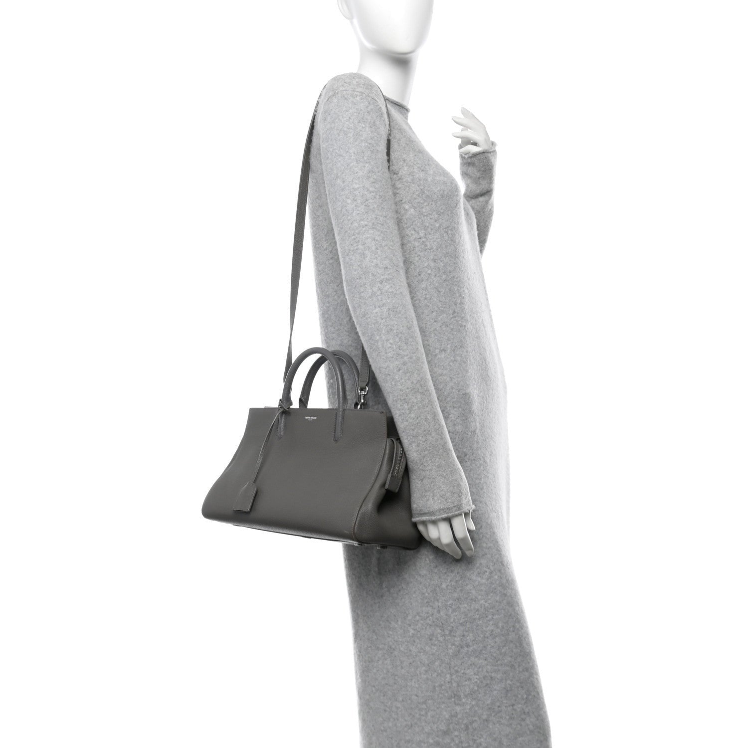Saint Laurent Grained Calfskin Small Cabas Rive Gauche Fog 2 of 7