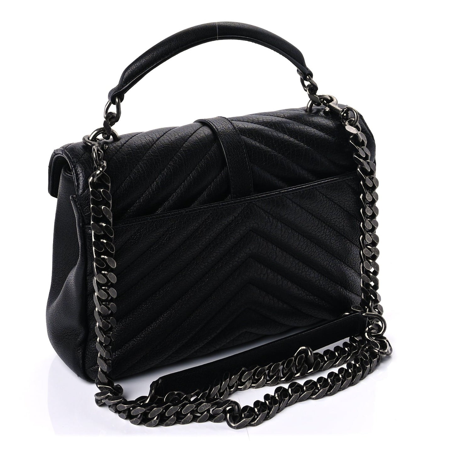Sheepskin Matelasse Chevron Monogram Medium College Bag  Black