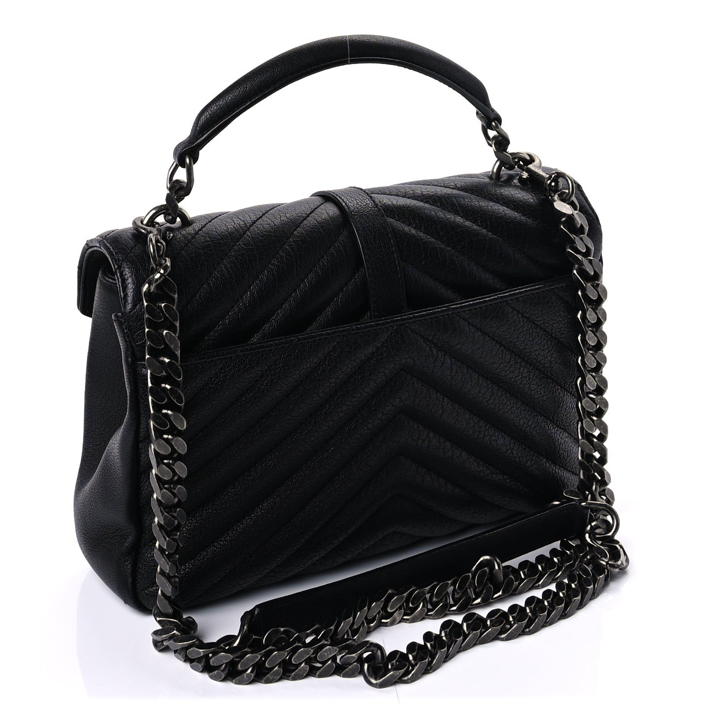 Saint Laurent Sheepskin Matelasse Chevron Monogram Medium College Bag  Black 2 of 8