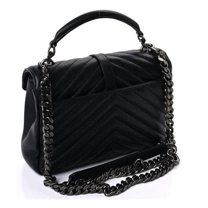 Saint Laurent Sheepskin Matelasse Chevron Monogram Medium College Bag  Black 2 of 8