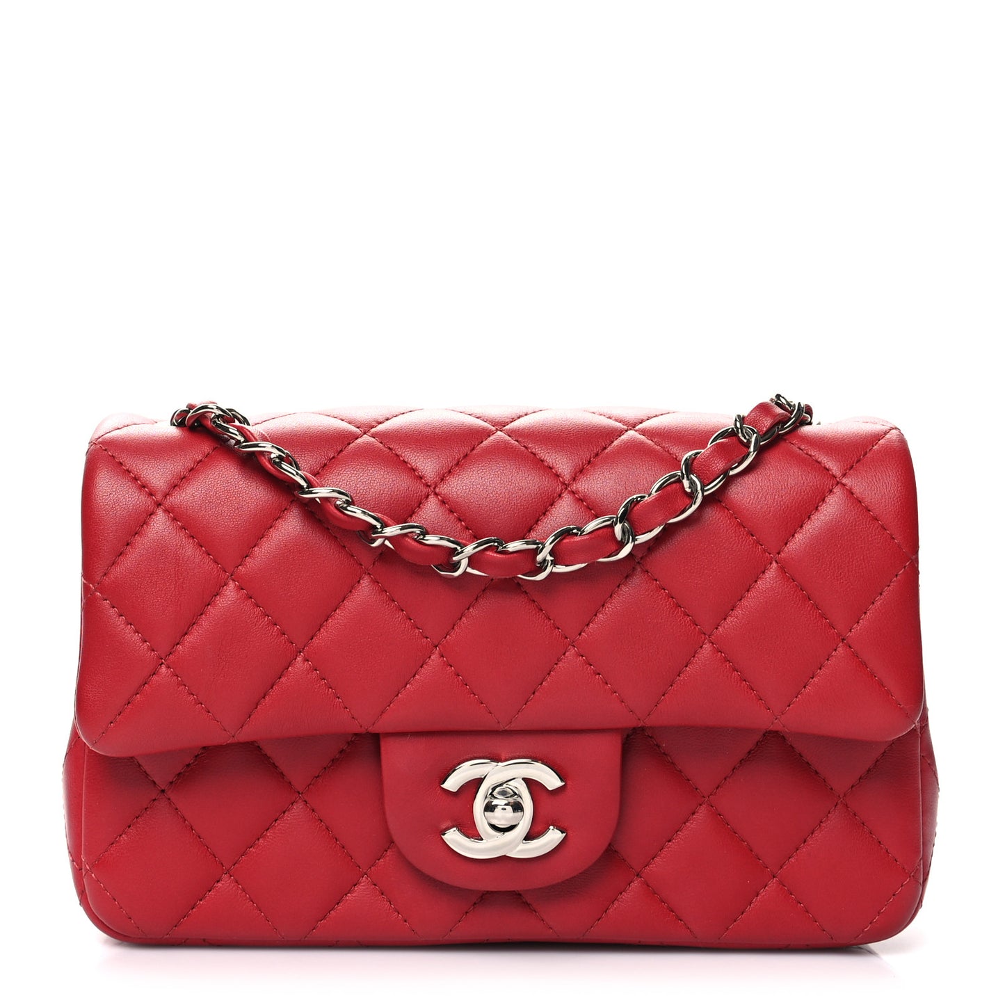 Lambskin Quilted Mini Rectangular Flap Red