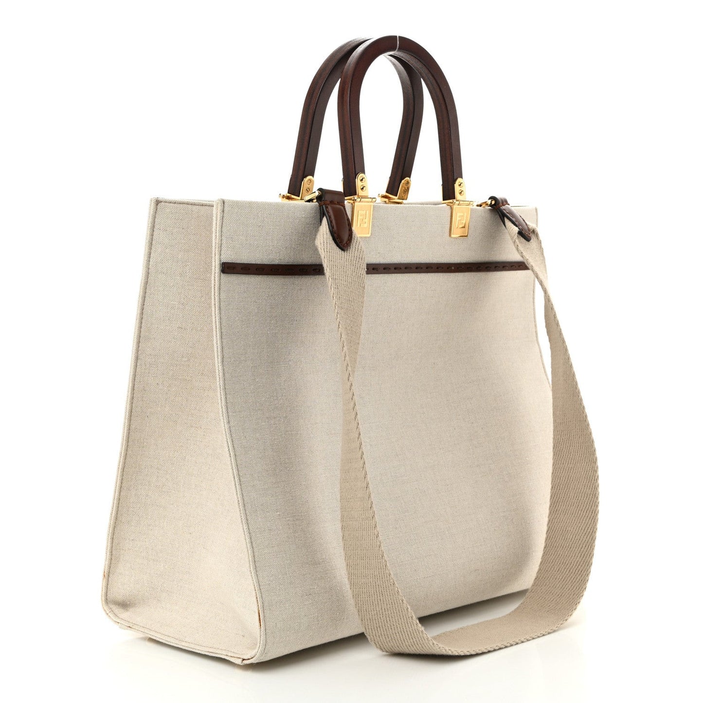 Canvas Vitello King Logo Embroidered Medium Sunshine Shopper Tote Grezzo Ghianda