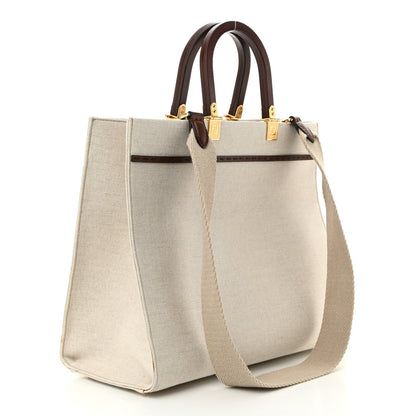 Fendi Canvas Vitello King Logo Embroidered Medium Sunshine Shopper Tote Grezzo Ghianda 3 of 7