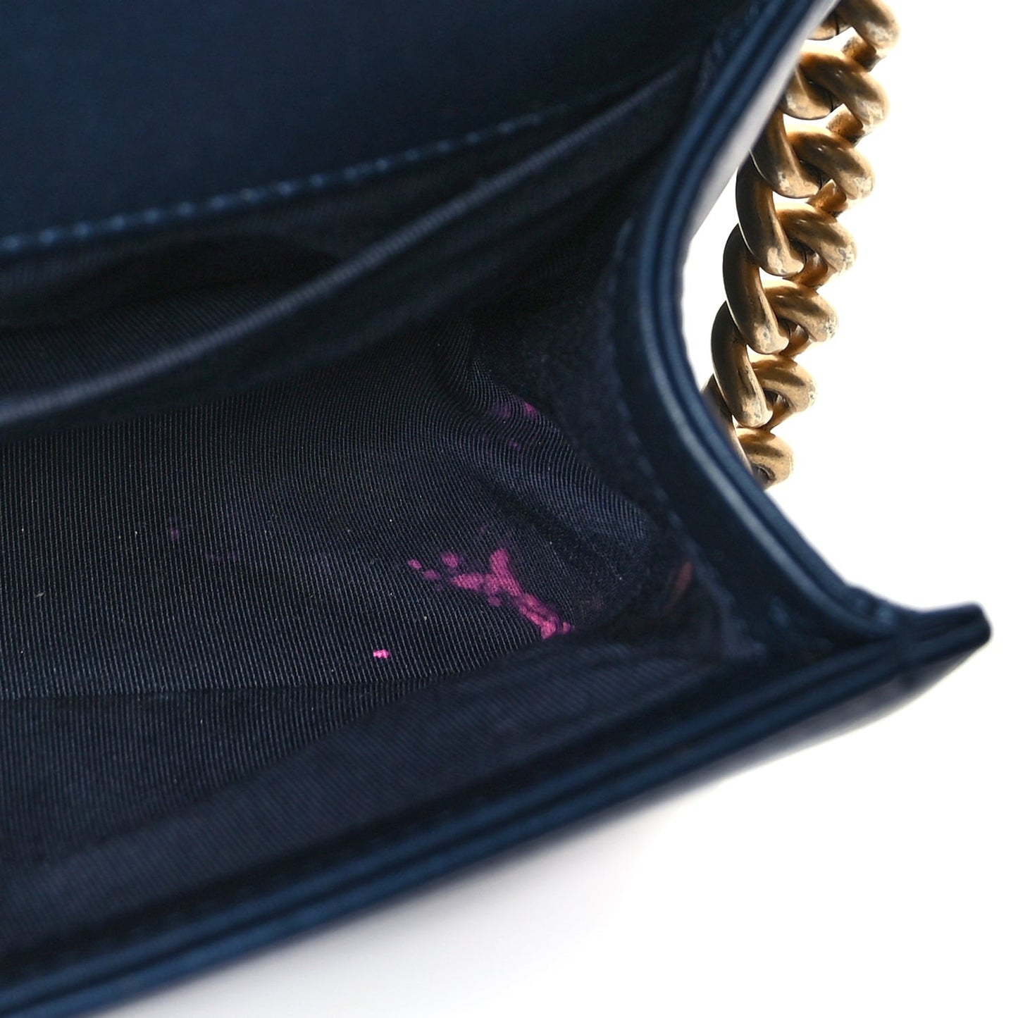 Metallic Calfskin Quilted Medium Boy Flap Navy Blue