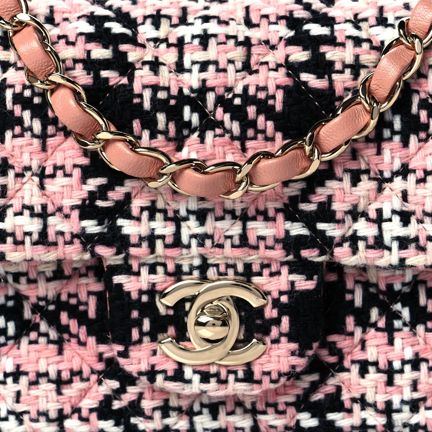 Chanel Tweed Quilted Mini Rectangular Flap Pink Black White 8 of 10