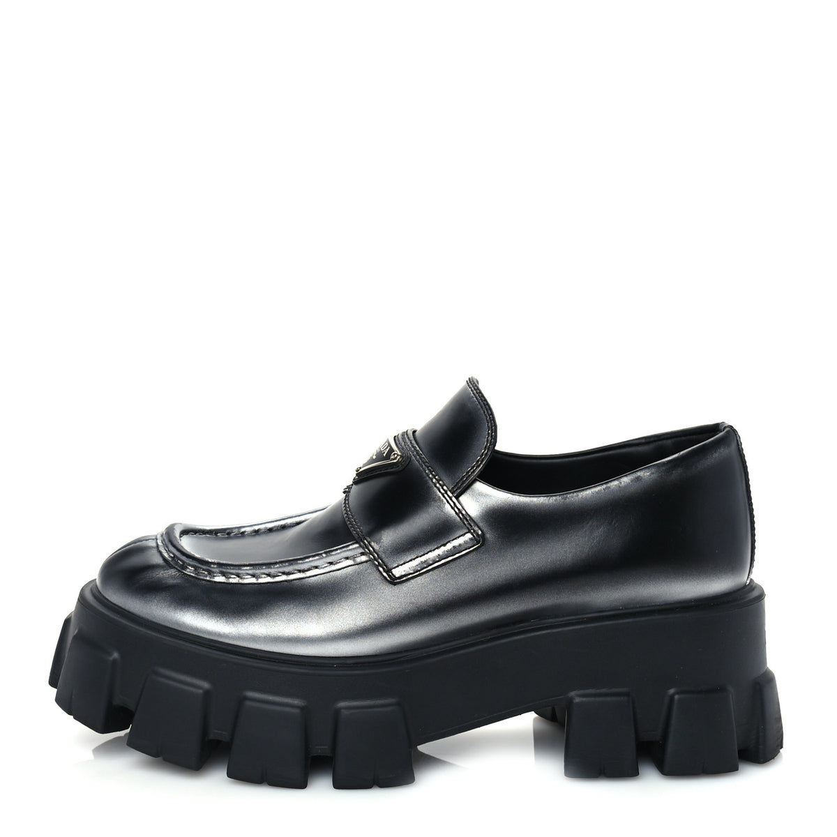 Spazzolato Triangle Logo Monolith Pointy 55mm Loafers 38.5 Silver Black