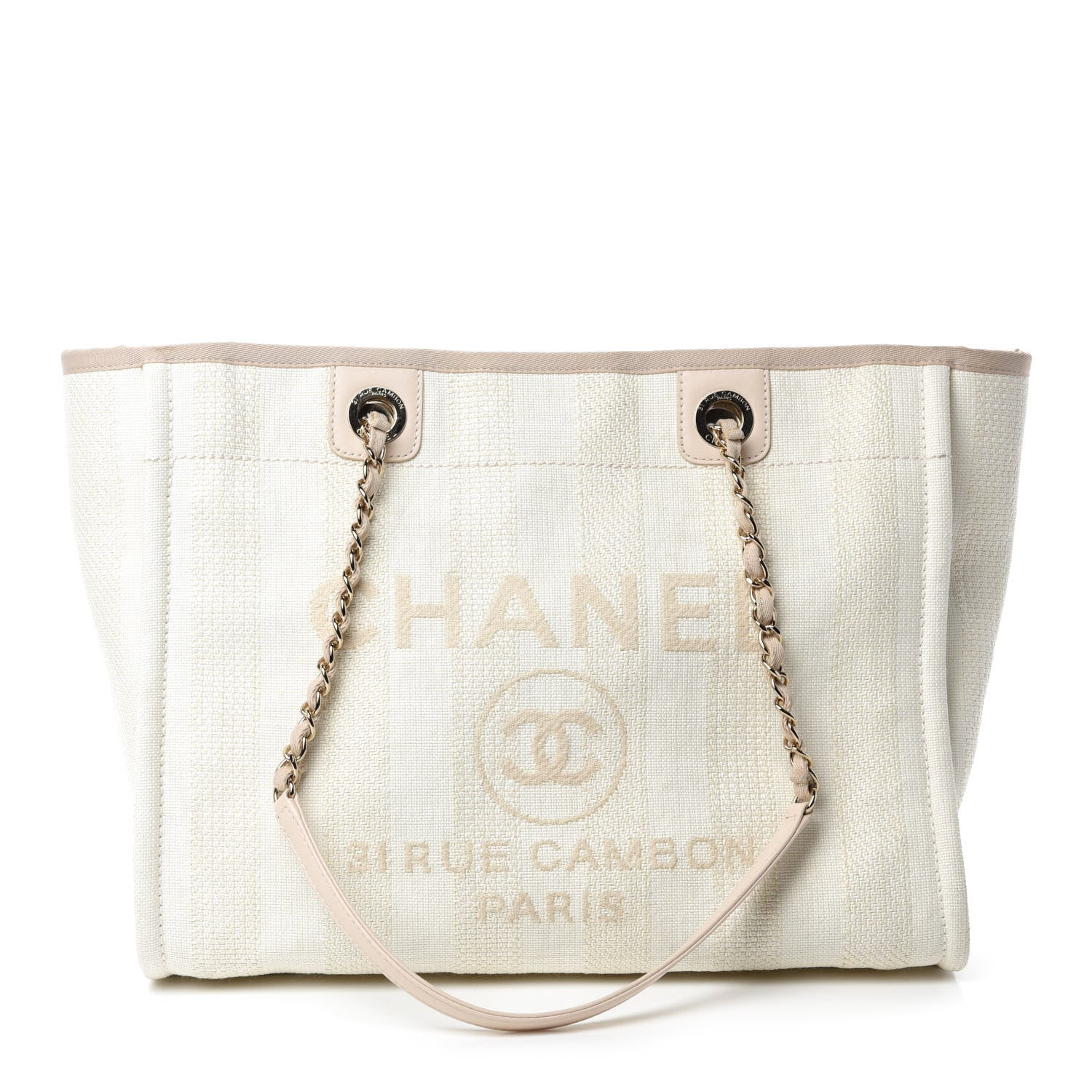 Chanel Straw Raffia Calfskin Striped Small Deauville Tote Beige 1 of 11