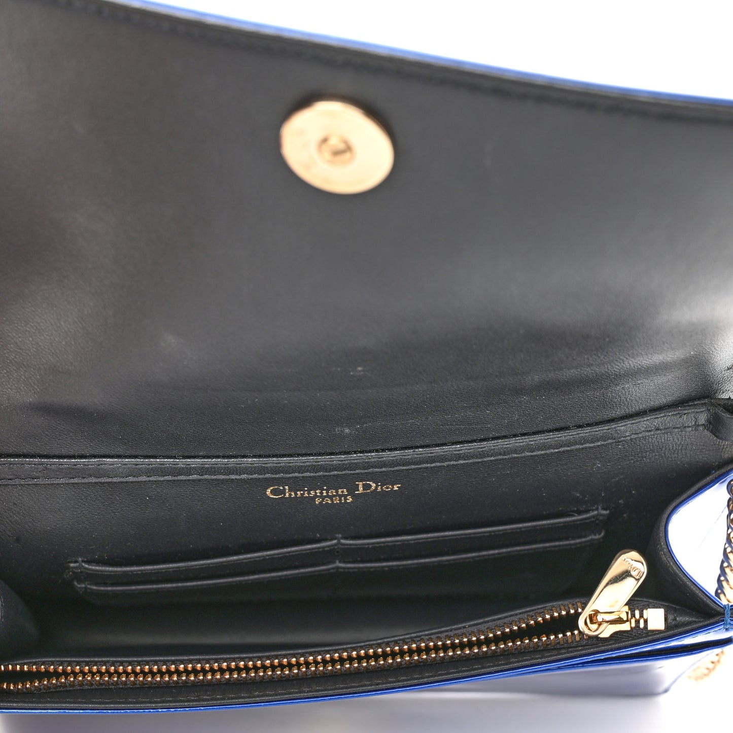 Metallic Patent Micro-Cannage Diorama Wallet on Chain Pouch Mirror Blue