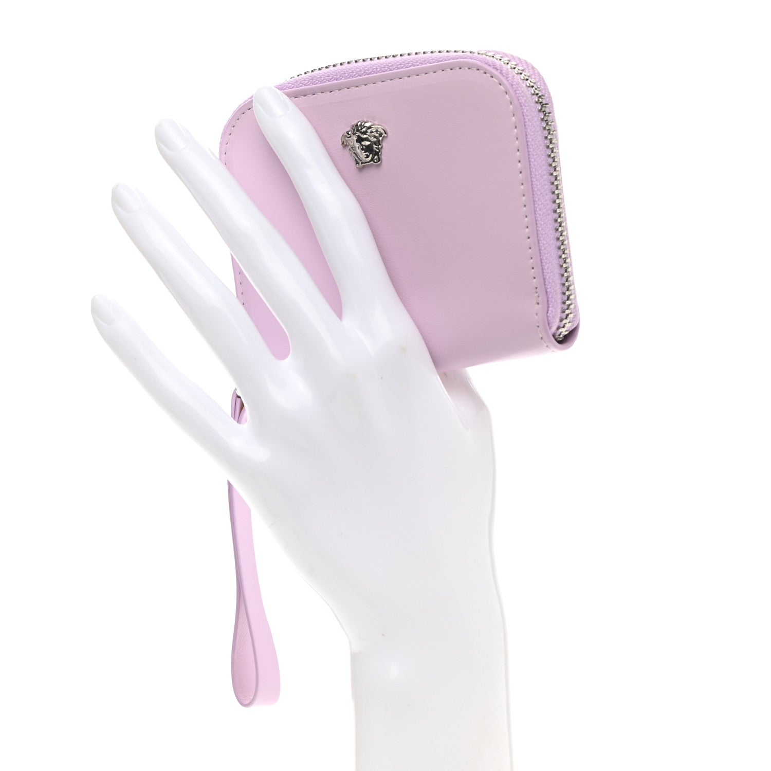 Versace Calfskin Medusa Compact Zip Around Wallet Desert Pink 2 of 7