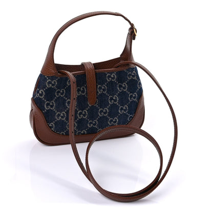 Gucci New Denim GG Monogram Calfskin Mini Jackie 1961 Hobo Blue Tea Cuir 4 of 16