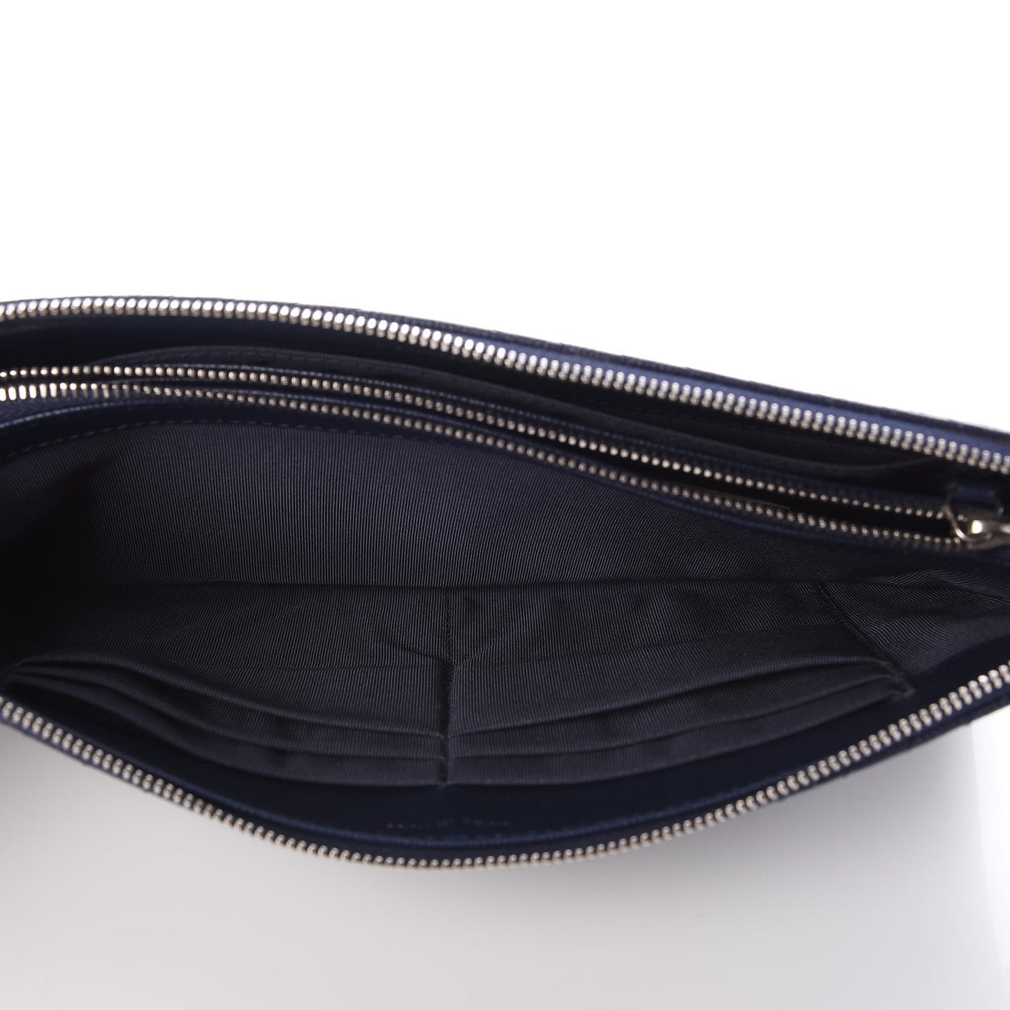 Caviar Chevron Quilted Large Zipped Clutch Navy
