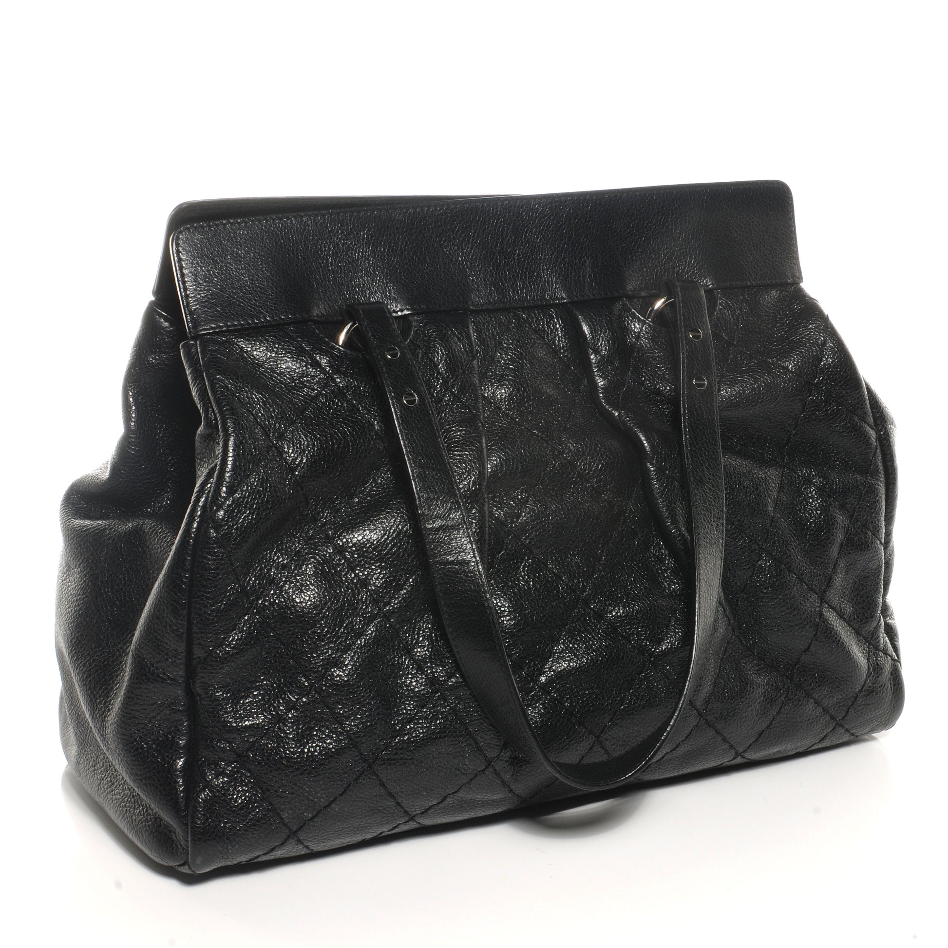 Chanel Glazed Calfskin Large On The Road Large Frame Tote Black 3 of 9