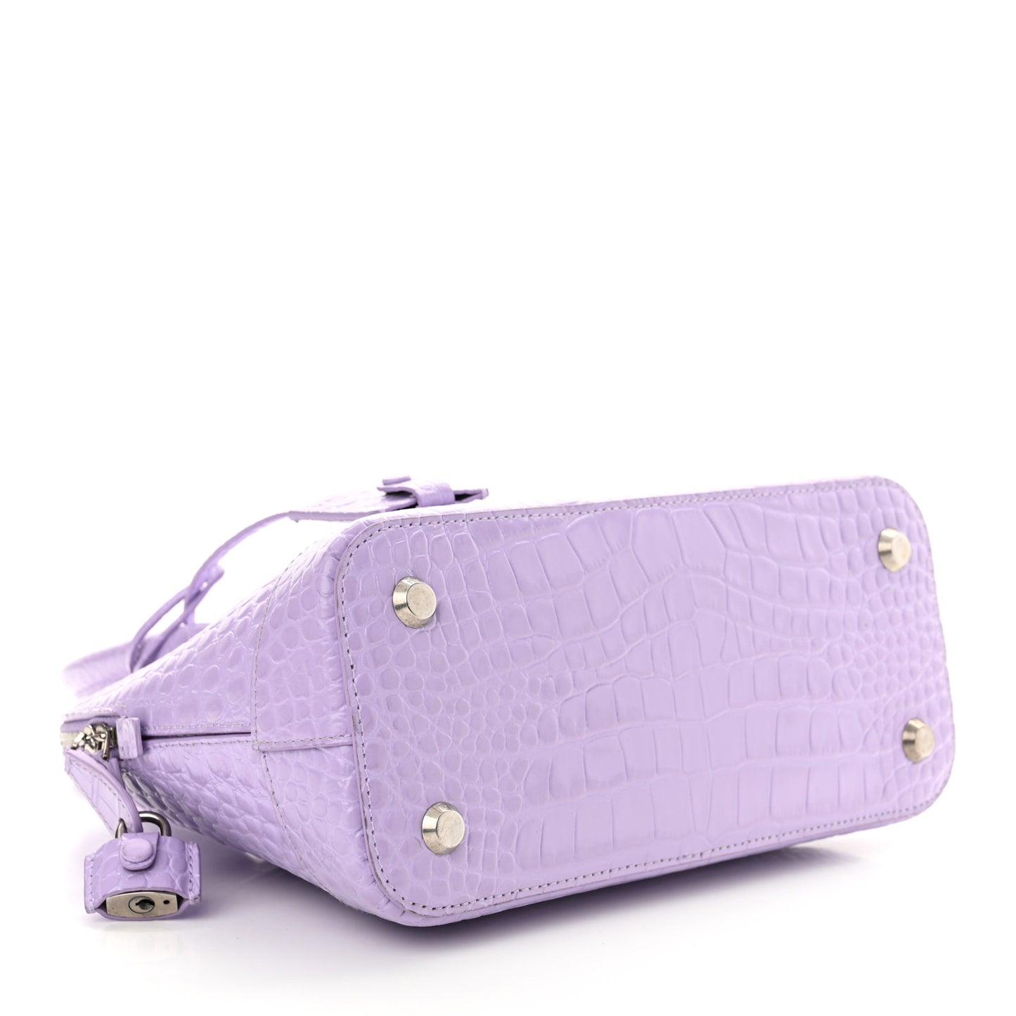 Shiny Calfskin Logo Crocodile Embossed S Ville Top Handle Bag Lilac White