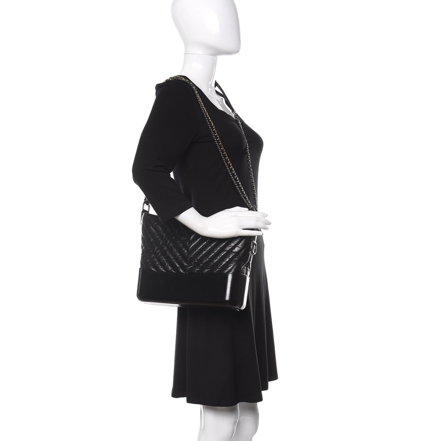 Aged Calfskin Chevron Quilted Medium Gabrielle Hobo Black