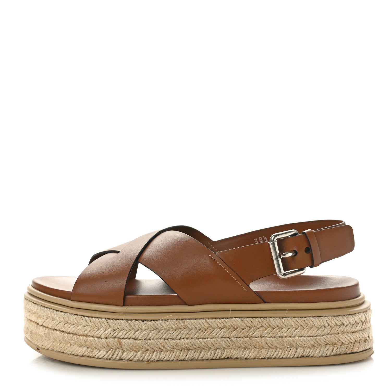Prada Vitello Soft Espadrilles Platform Sandals 38.5 Cognac 1 of 10