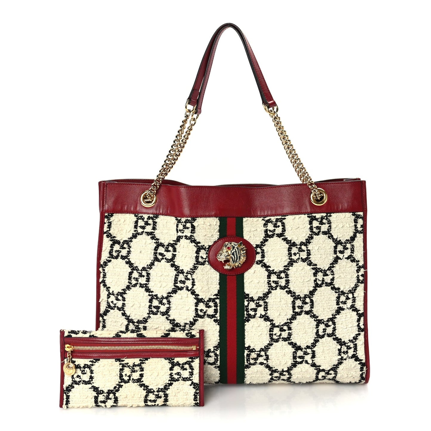 Tweed GG Monogram Large Rajah Chain Tote  White Black Romantic Cherry