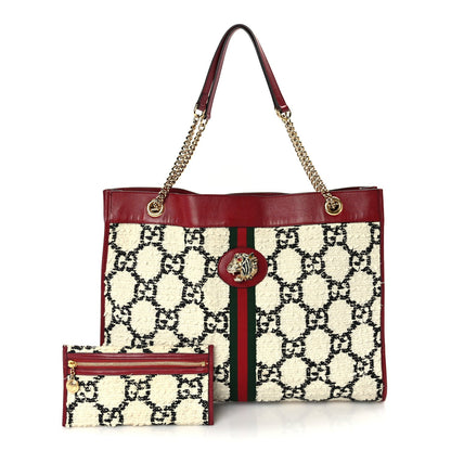 Gucci Tweed GG Monogram Large Rajah Chain Tote  White Black Romantic Cherry 2 of 10