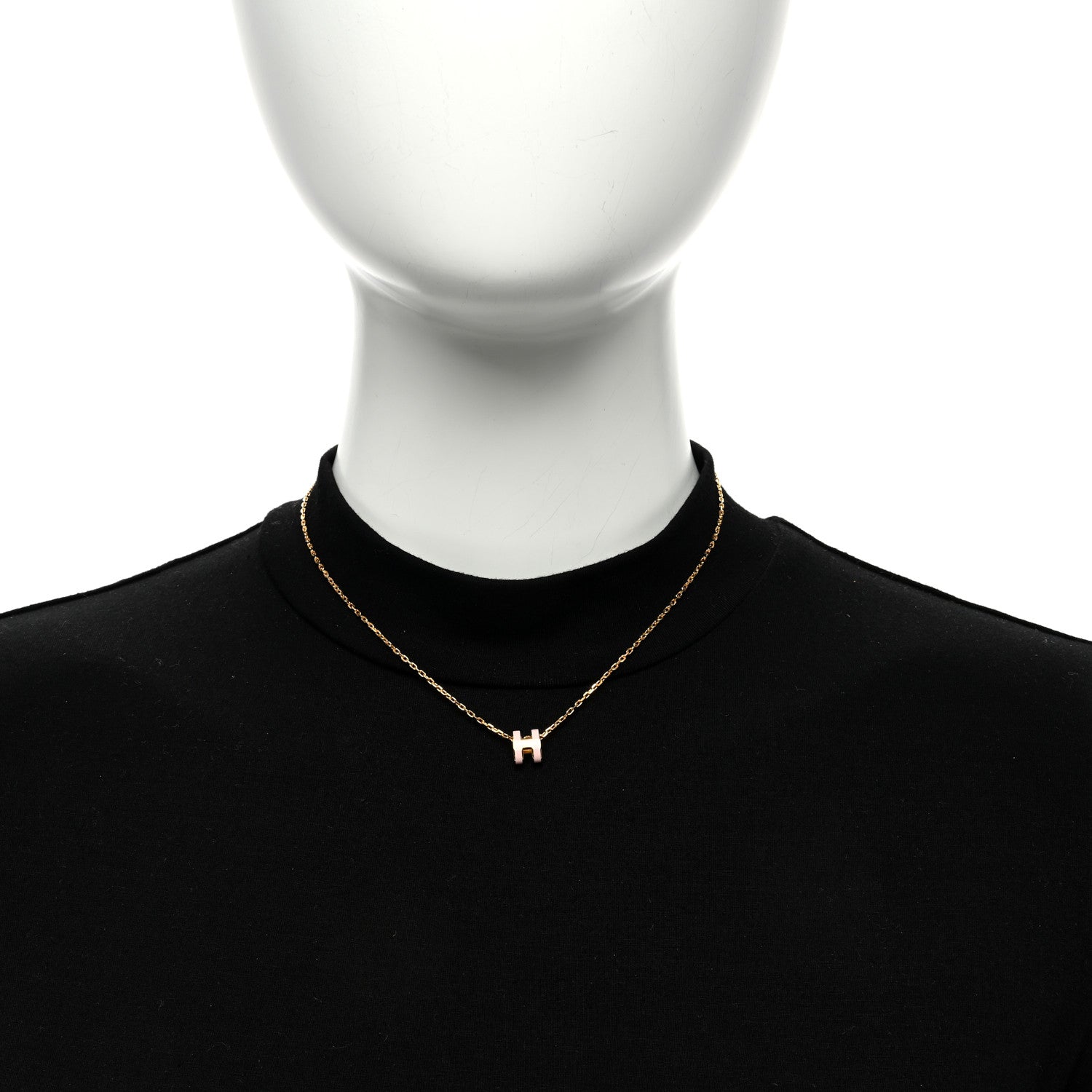 Hermes Lacquered Gold Mini Pop H Pendant Necklace Rose Dragee 5 of 5