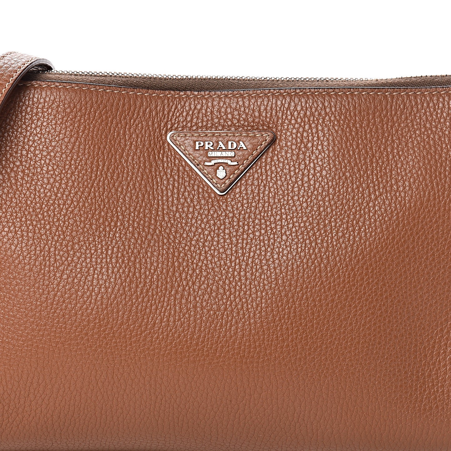 Vitello Daino Zippered Crossbody Bag Brandy