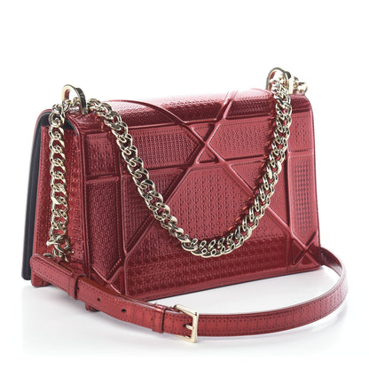 Christian Dior Metallic Patent Micro-Cannage Medium Diorama Flap Bag Red 3 of 8